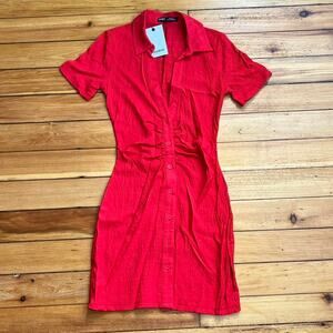 Pull&Bear red mini collar button up dress S